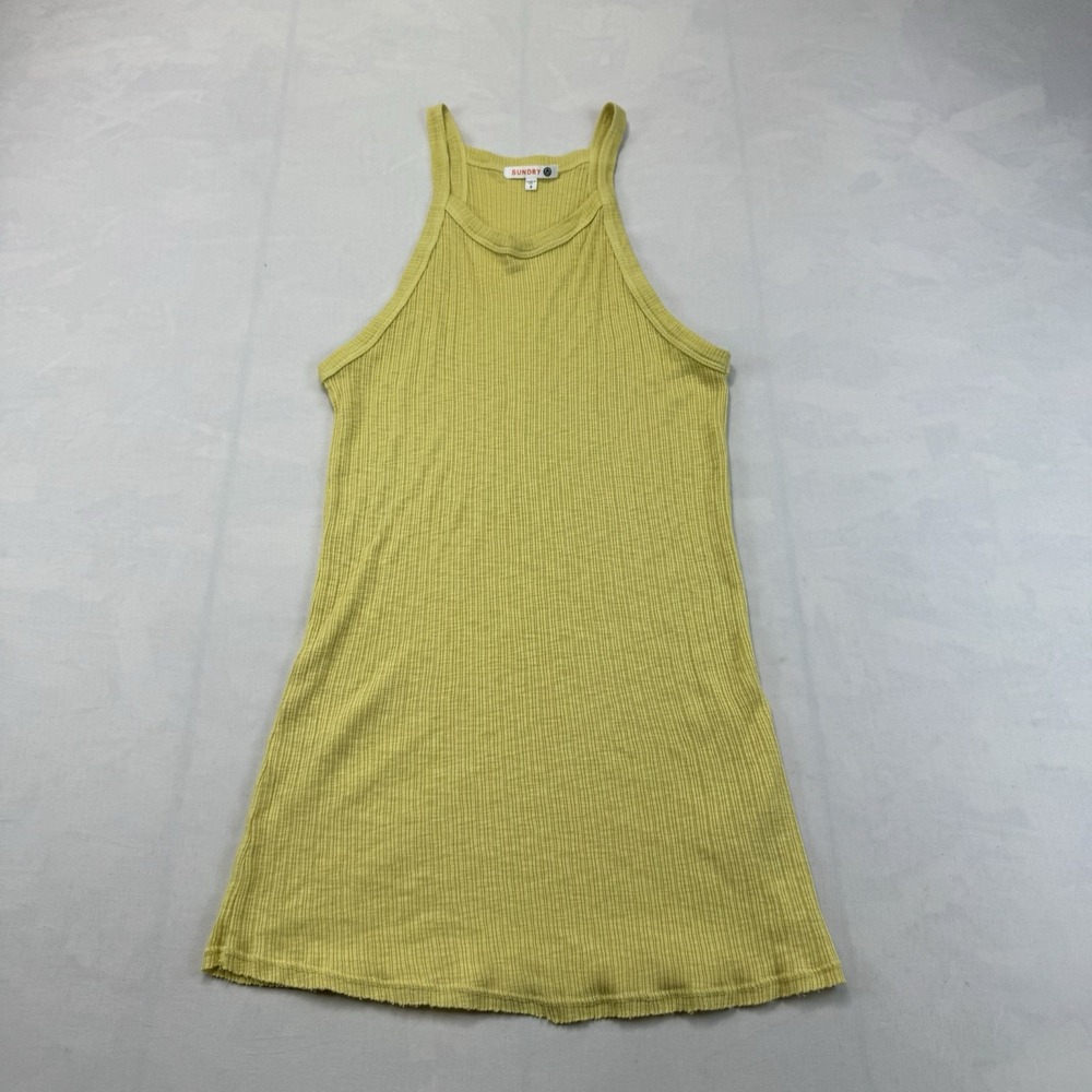 Sundry L Yellow Ribbed Racerback Tank Mini Dress Made in USA